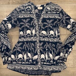 BEYOND BY VERA blouse‎ white heron print Large